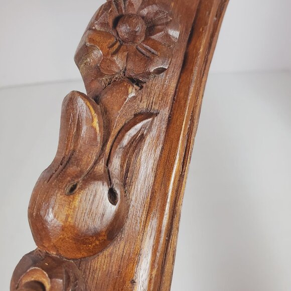 VTG Hand Carved Wooden Oval Frame Floral Boho Wall Art Frame Rustic Cottagecore - Picture 13 of 14